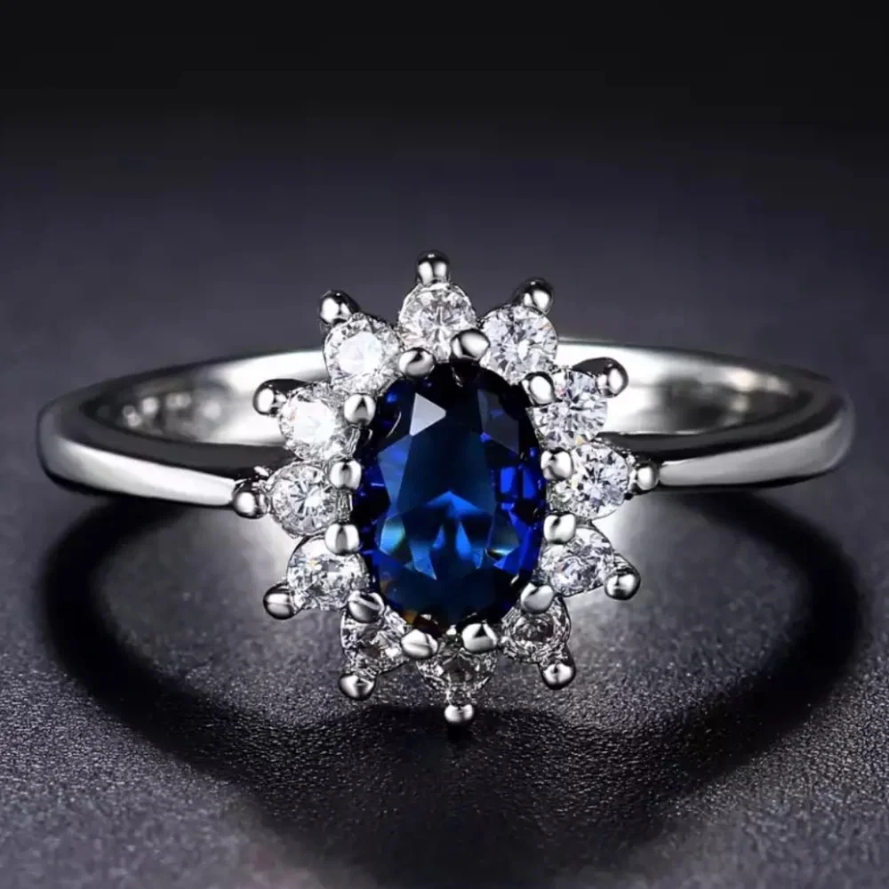 New Royal Luxury 925 Silver Sapphire Ring - Picture 1 of 10